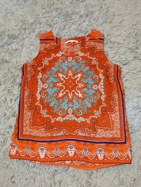 Violet & Claire Orange Paisley Tank with Turquoise Accents